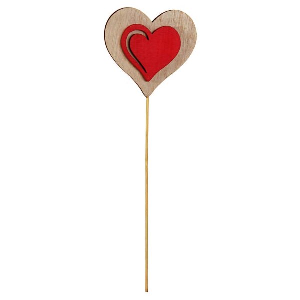 Deko Herzstecker aus Holz natur-rot 27 cm Muttertagsstecker Blumenstecker zum Valentinstag
