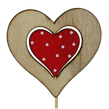 Herzstecker aus Holz natur-rot 32 cm
