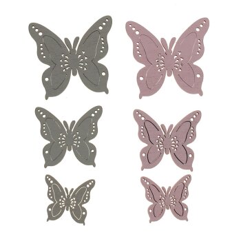 Holz-Schmetterlinge rosa-grau 2,5-4 cm 6 Stück