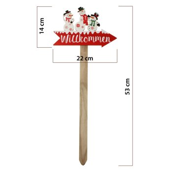 Wegweiser-Schild "Willkommen" mit Schneemännern 53 cm