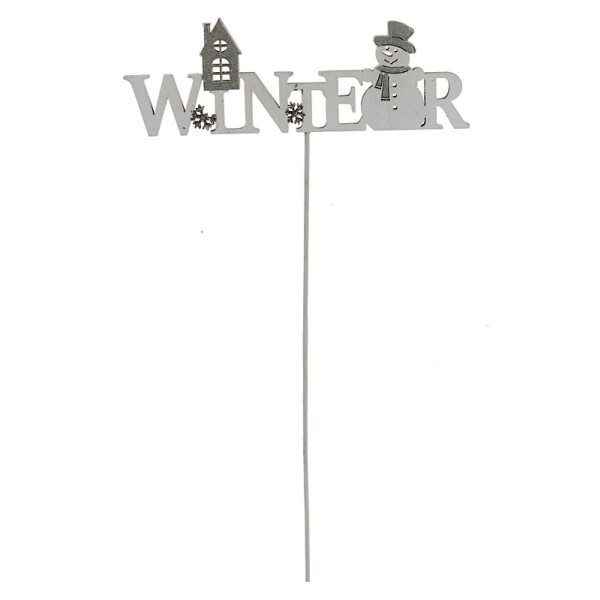 Dekostecker „Winter“ aus Holz mit Schneemann weiss 29 cm