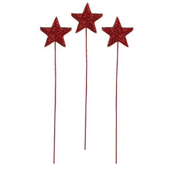 Glittersterne rot 4,5 cm am Draht Deko-Stecker für Weihnachten Flitter-Sterne zum Stecken