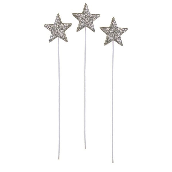 Glittersterne silber 4,5 cm am Draht Deko-Stecker für Weihnachten Flitter-Sterne zum Stecken