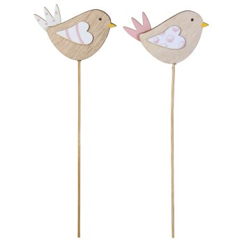 Holzvögel mit Stecker 29 cm natur-rosa 2er Set