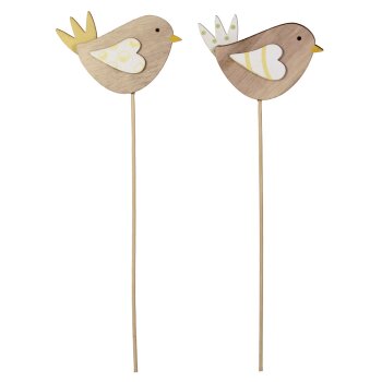 Holzvögel mit Stecker 29 cm natur-gelb 2er Set