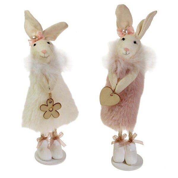 Elegantes Hasenpaar mit Kunstfell-Umhang rosa-weiss 18-20 cm 2er-Set