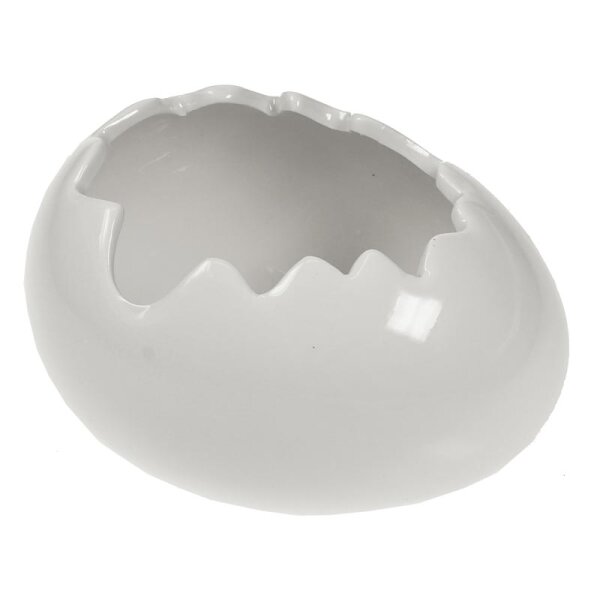 Steckgefäß Eierschale aus weissem Porzellan liegend 11,5 cm