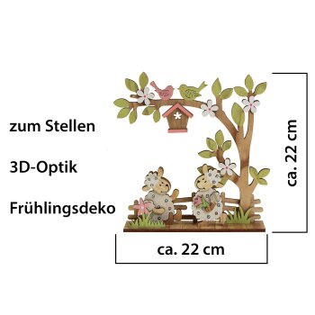 Frühlingsdeko Holzbäumchen mit Schäfchen-Paar 22 cm