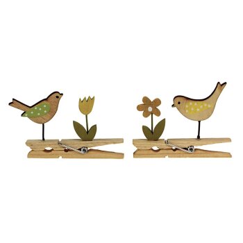 Vogel-Clip Holz-Vögelchen mit Blume auf Holzklammer...