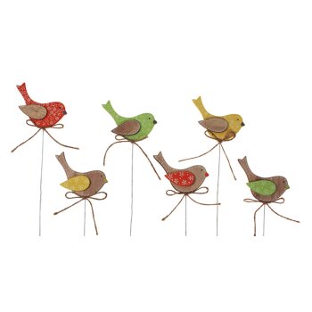 Deko-Stecker Holzvögel gelb-grün-orange 28 cm 6er-Set