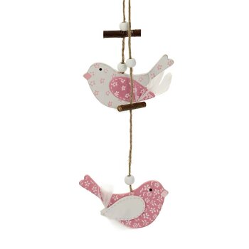 Preiswerter Dekohänger Holz-Vögelchen rosa-weiss 53 cm