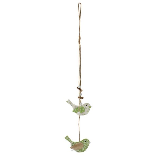 Preiswerter Dekohänger Holz-Vögelchen hellgrün-weiss-natur 53 cm