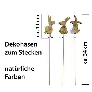 Holz-Osterhasen Blumi Stecker natur-grün 3-er Set 34 cm
