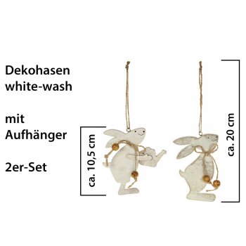 Holzhasen mit Aufhänger 20 cm white washed 2er-Set