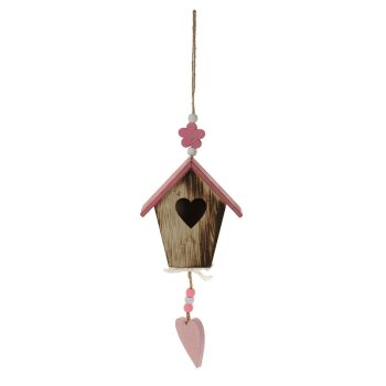 Deko-Vogelhaus Hänger mit Herz rosa-braun 40 cm