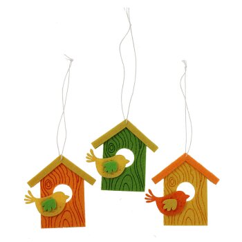 Vogelhaus-Hänger mit Vogel aus Filz 3er-Set 7,5 cm