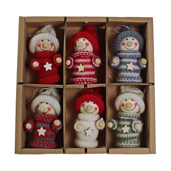 Weihnachtskinder Figuren mit Bommelmütze und Strickpullover 8cm 6er-Set
