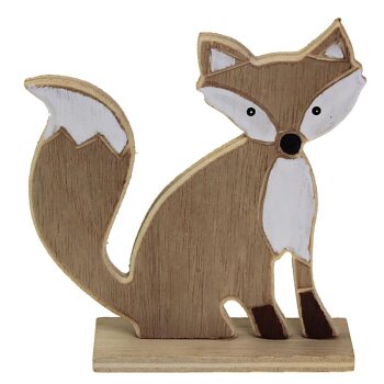Deko-Fuchs aus Holz sitzend auf Holzplatte 13 x 12 cm