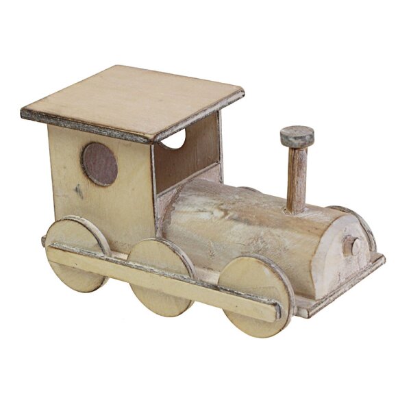 Holz-Lokomotive natur withe wash 15 cm Weihnachtdeko aus Holz