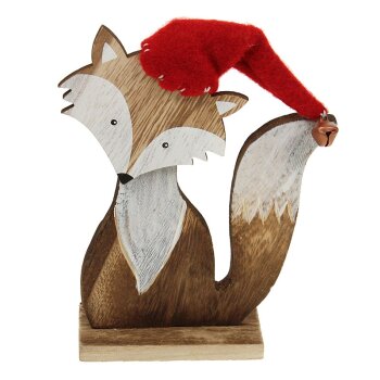 Deko-Fuchs aus Holz mit Weihnachtsmütze 17 cm