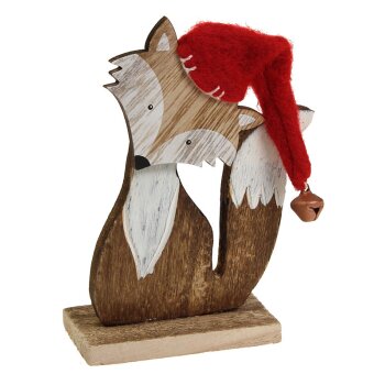 Deko-Fuchs aus Holz mit Weihnachtsmütze 14 cm