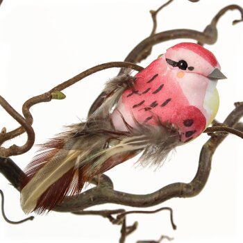 Dekovögel mit Clip rosa-rot 9 cm