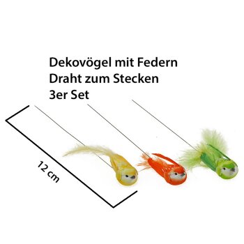 Deko Vögel 5 cm grün-gelb-orange 3er-Set
