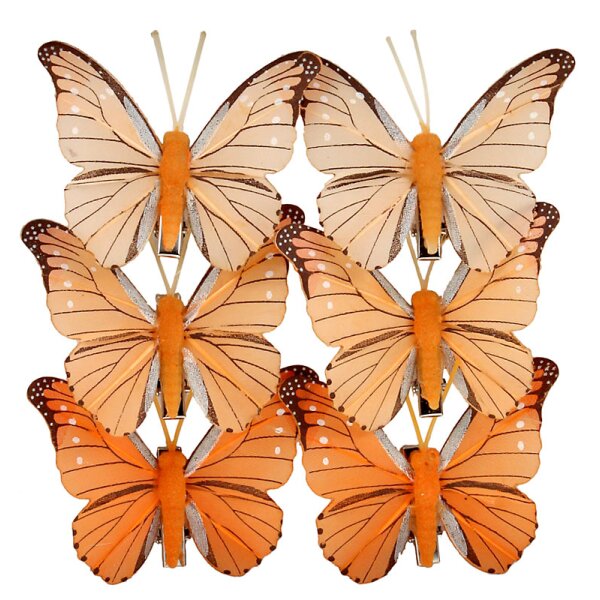 Feder-Schmetterlinge orange-weiss 7 cm 6er-Set