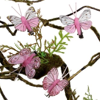 Kleine Feder-Schmetterlinge pink-weiss 4,5 cm 8er-Set