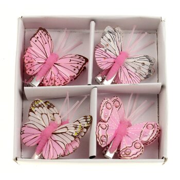 Kleine Feder-Schmetterlinge pink-weiss 4,5 cm 8er-Set