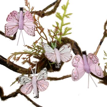 Kleine Feder-Schmetterlinge rosa-weiss 4,5 cm 8er-Set