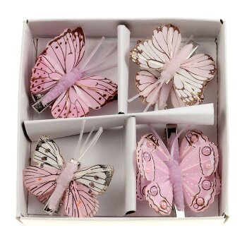 Kleine Feder-Schmetterlinge rosa-weiss 4,5 cm 8er-Set