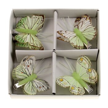 Kleine Feder-Schmetterlinge grün-weiss 4,5 cm 8er-Set