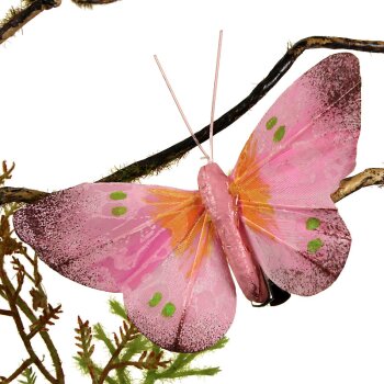 Deko-Schmetterlinge aus Federn pastell-rosa mit Clip 8 cm