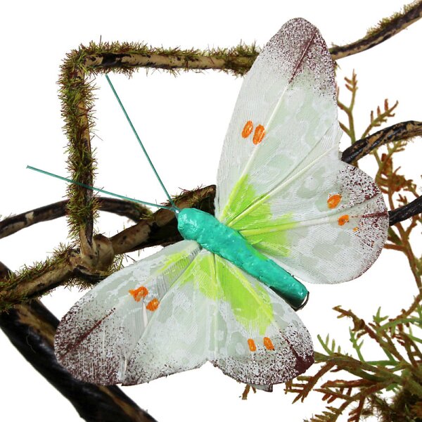 Deko-Schmetterlinge aus Federn pastell-grün mit Clip 8 cm