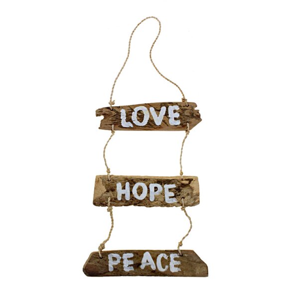 Dekohänger aus Schwemmholz „Love - Hope - Peace“ 30 cm