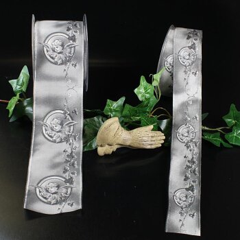 Trauerband mit Engel und Efeuranke 40 mm mit Drahtkante