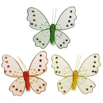 Organza-Schmetterlinge 3er-Set grün-gelb-orange 8 cm
