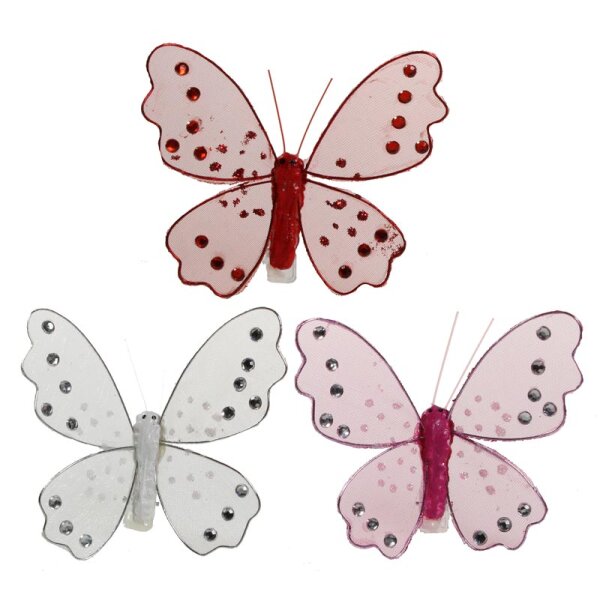 Organza-Schmetterlinge 3er-Set rot-pink-weiss 8 cm