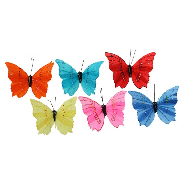 Feder-Schmetterlinge 8,5 cm mit Magnet bunt gemischt Stückpreis