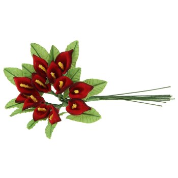Calla-Blüten klein mit Blatt rot x 12 Mini-Calla