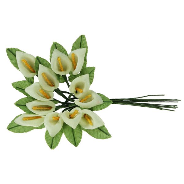 Calla-Blüten creme mit Blatt x 12 Mini-Calla