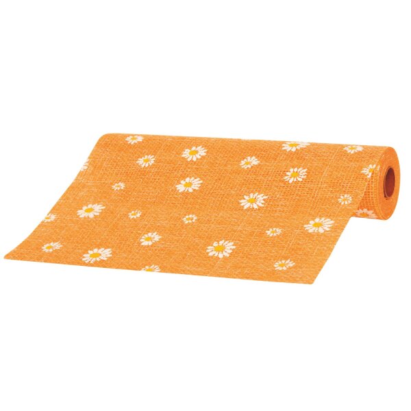 Gitterband als Tischläufer 45 cm orange mit Margeriten 5 Meter