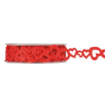 Hochzeitsband rot mit Herzen gestanzt 24 mm Herzchenband