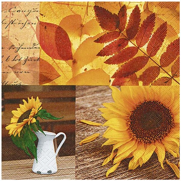 Servietten mit Sonnenblumen und Herbstlaub 33x33 cm Lunchservietten