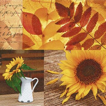 Servietten mit Sonnenblumen und Herbstlaub 33x33 cm...
