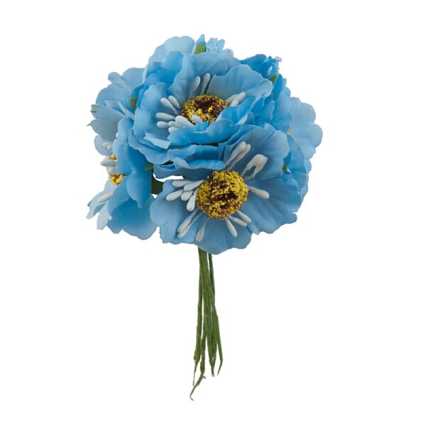 Mini-Blumenpick hellblau 6 Blüten 8,5 cm Kleinblumen Bastelblumen