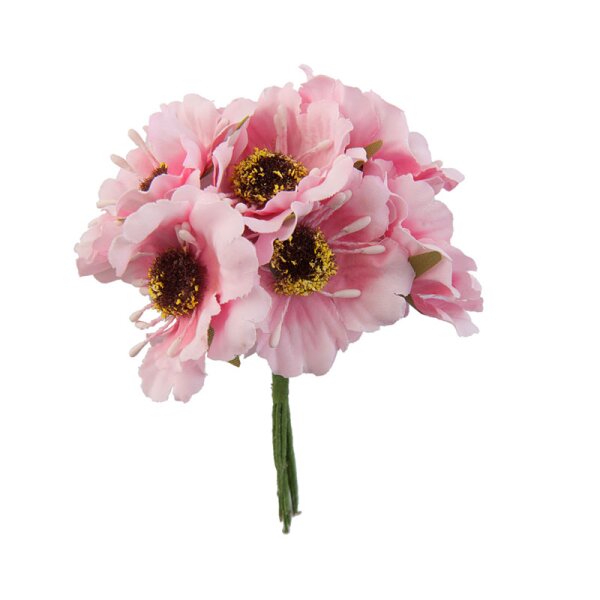 Mini-Blumenpick rosa 6 Blüten 8,5 cm Kleinblumen Bastelblumen