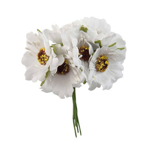 Mini-Blumenpick weiss 6 Blüten 8,5 cm Kleinblumen Bastelblumen