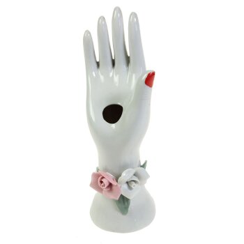 Designer-Blumenvase Hand weiss mit Blumen 11 cm